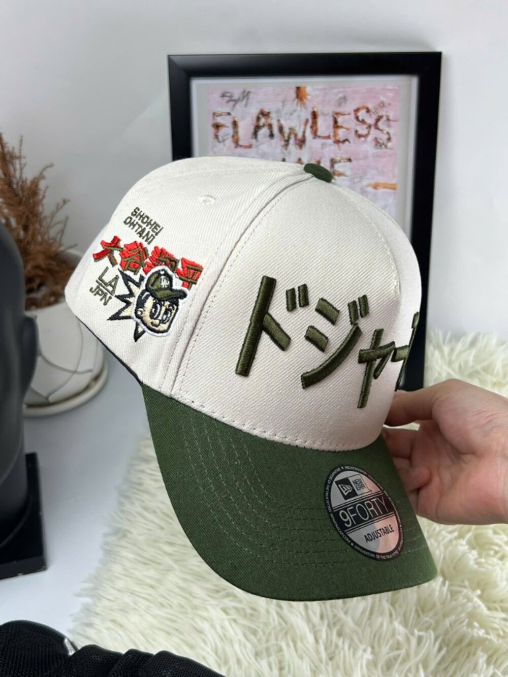 Shohei Ohtani Dodgers Japanese Script Beige Olive 9FORTY Adjustable Hat